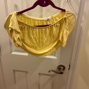 Yellow Puff Sleeve Crop Top with Ruched Details
